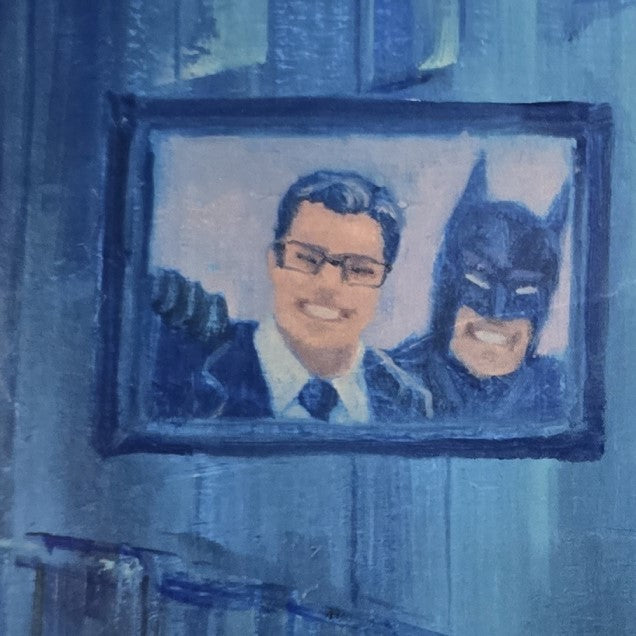 Illustration of framed photo of Clark Kent and Batman
