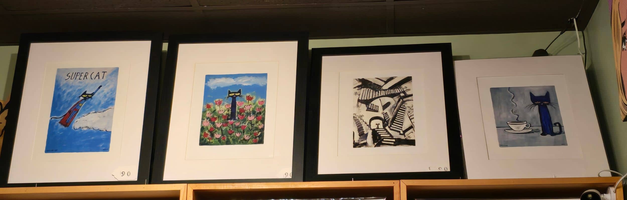 Array of four framed Pete the Cat art prints