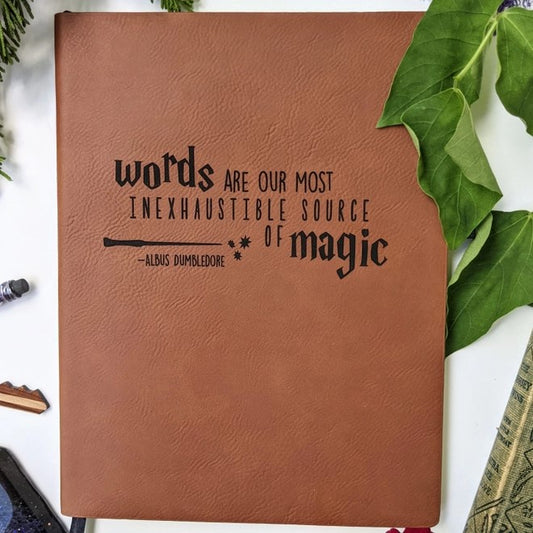 Vegan Brown Leather Journal with an Albus Dumbledore quote