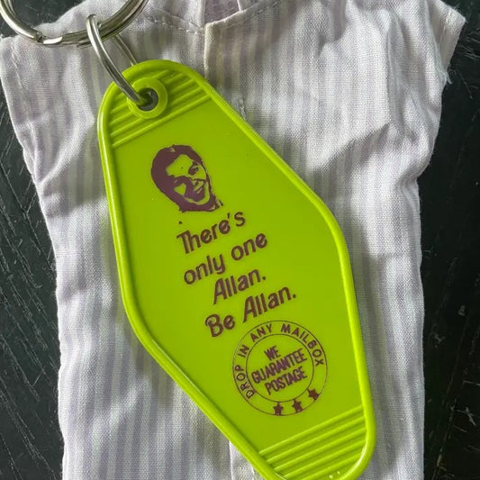 Lime Green Keychain with Allan from the Barbie Movie and the quote "There's only one Allan. Be Allan"