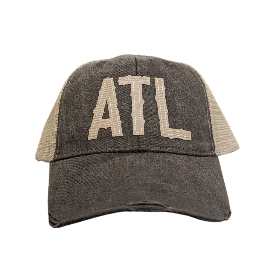 grey hat with mesh back that reads ATL