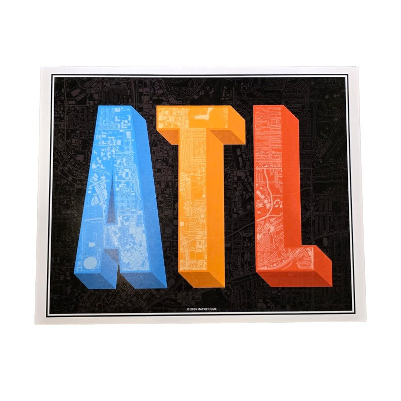 Colorful "ATL" letters on a detailed map background