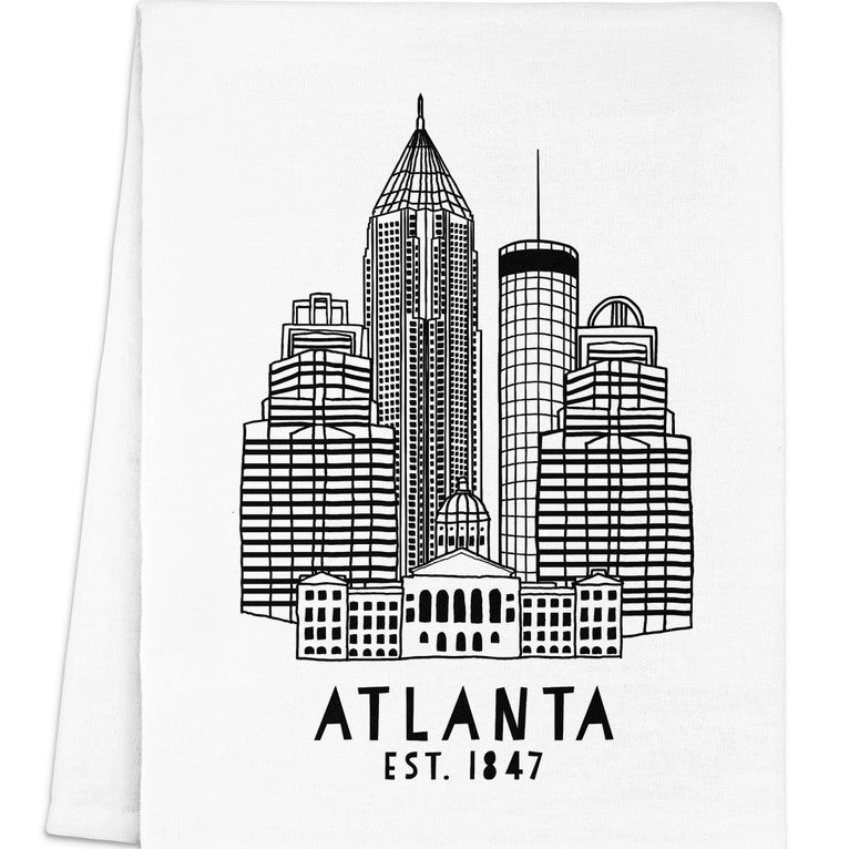 black and white atlanta tea towel