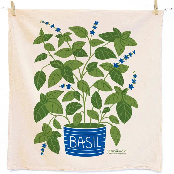 Kitchen Towel with a basil plant