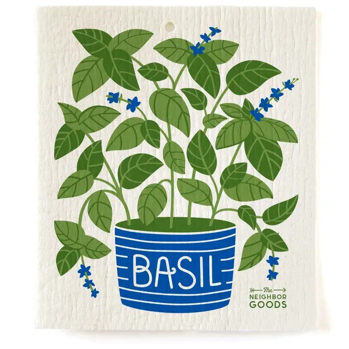 Reusuable Sponge Cloth featuring a Basil Plant