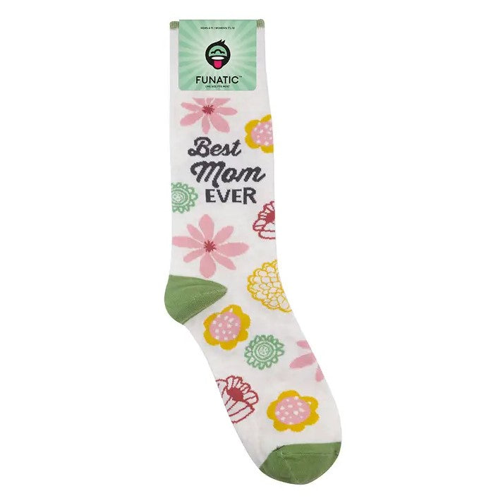 socks with different colored flowers with the quote "Best mom ever"