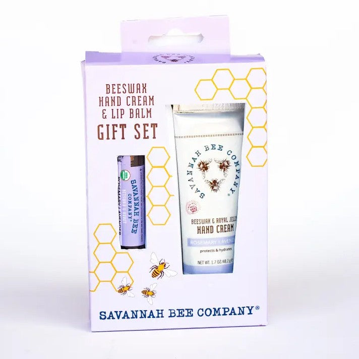 Savannah Bee Company gift set of rosemary lavender scented hand cream and lip balm