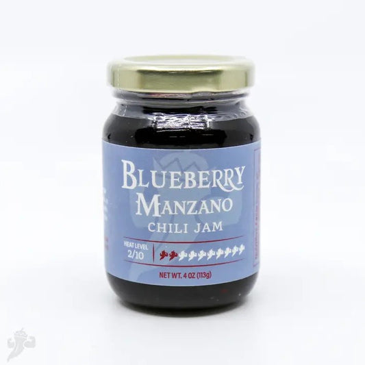 blueberry manzano chili jam with heat level 2/10 chilis