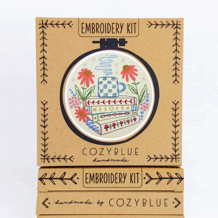 cozy blue book and coffee mug kit