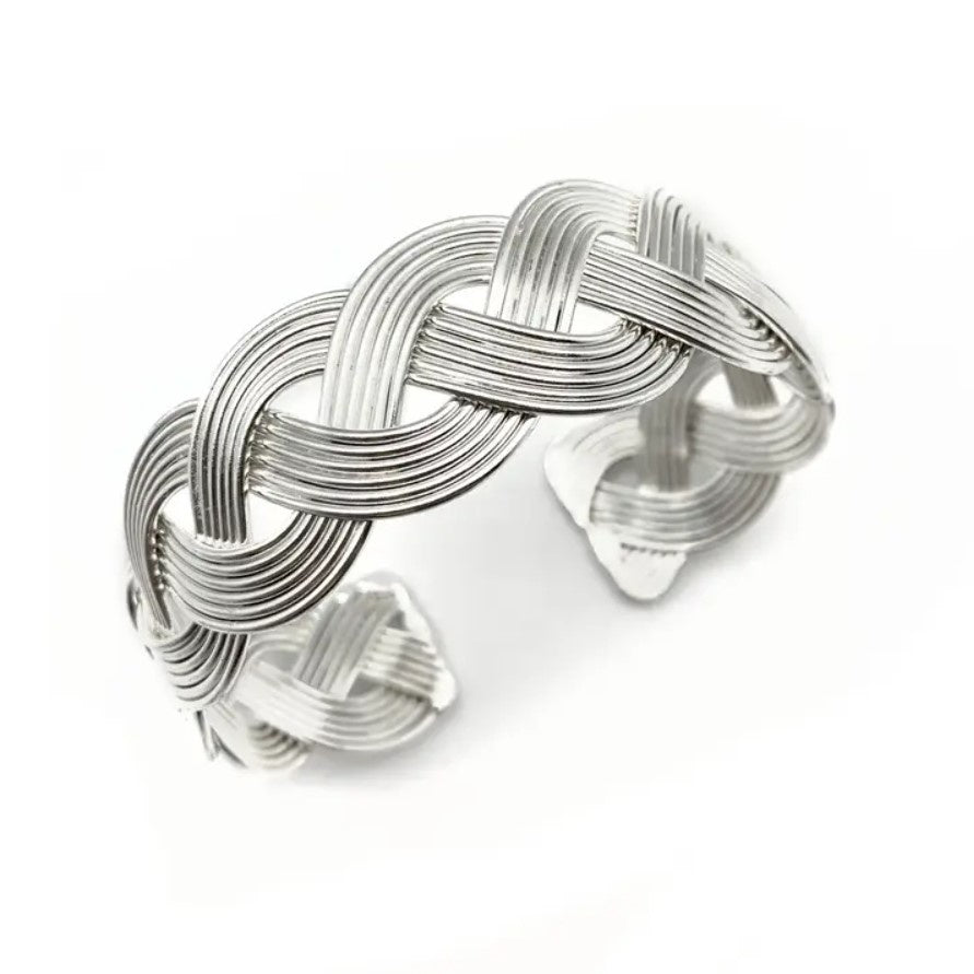 Silver braided cuff bracelet