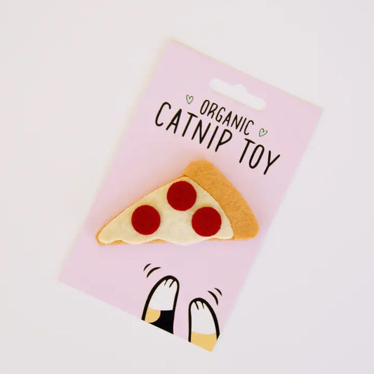 Organic catnip felt toy shaped like a slice of pizza