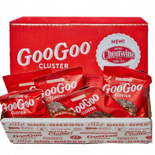 Box of Cheerwine flavored Goo Goo Clusters