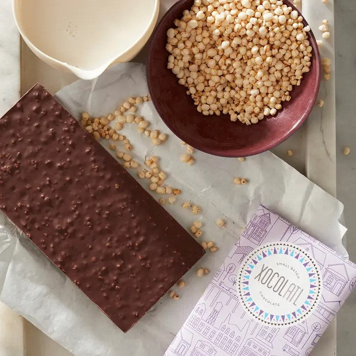 Chocolate bar with puffed rice in it