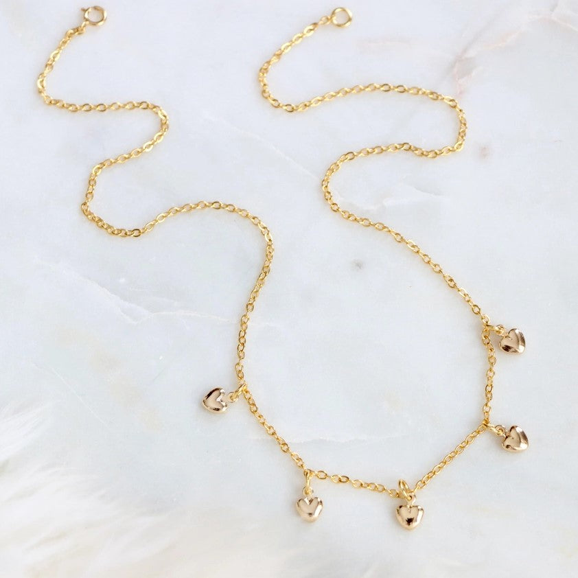 Gold Necklace with heart charms