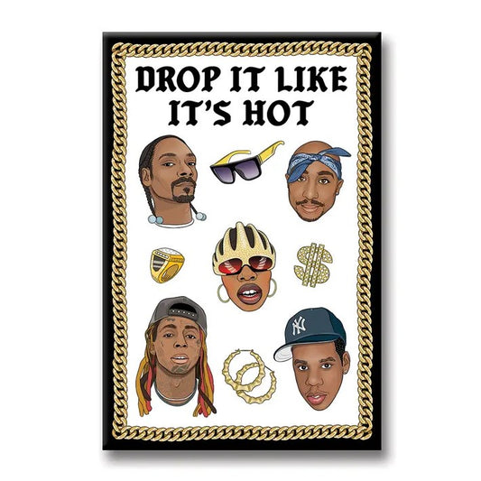 Fridge magnet depicting Snoop Dogg, Tupac, Missy Elliot, 2 Chainz and Jay Z