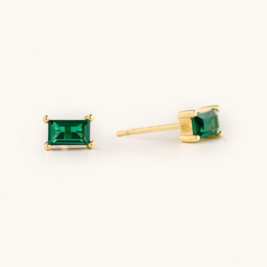 Small emerald colored gemstone stud earrings