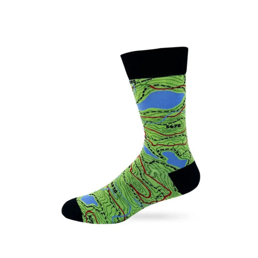 Green calf socks with a map design