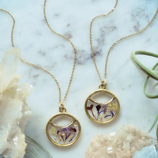 Handmade Gold Floral Resin Moon Necklace