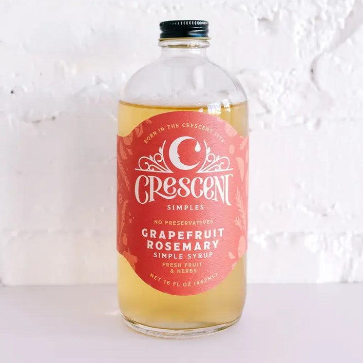 Sixteen fluid ounce bottle of grapefruit rosemary simple syrup