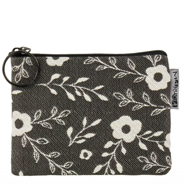 Coin purse with a black and white floral pattern