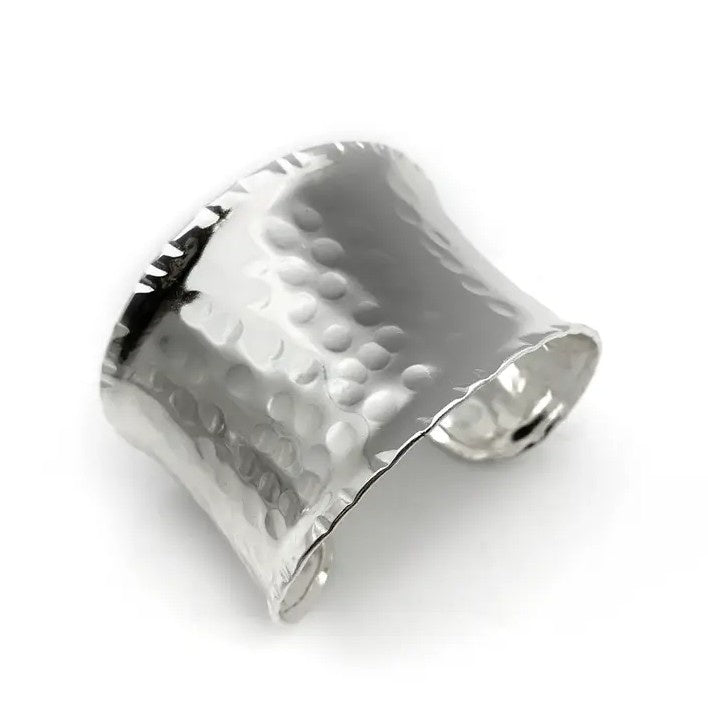 Hammered Wide Silver Cuff Bracelet
