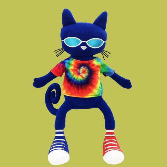 Pete the Cat Plush wearing a tye-dye shirt