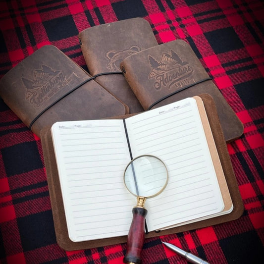 Lined pages of a leather journal