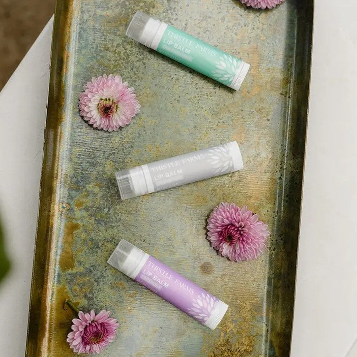 Trio of lavender, tea tree mint and unscented lip balms