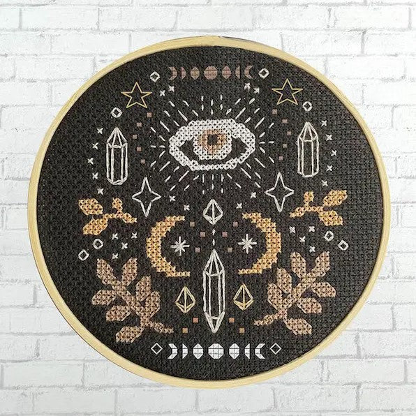 crystals stars mons and eye cross stitch