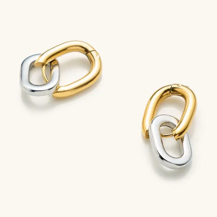 Pair of small gold and silver linked chain hoop earrings