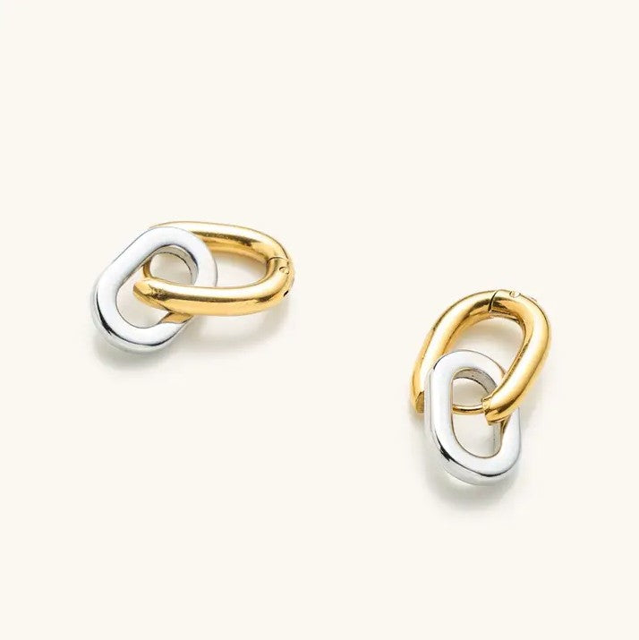 Pair of small gold and silver linked chain hoop earrings