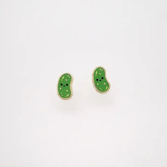 Small stud earrings shaped like smiling pickles