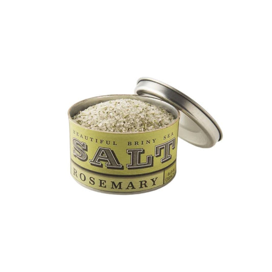 An open tin of Beautiful Briny Sea's rosemary salt