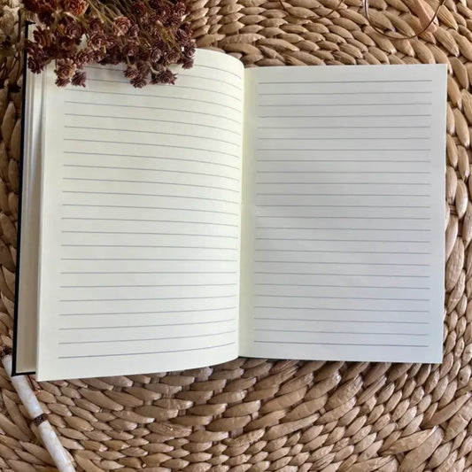 Lined pages of a notebook