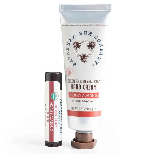 Honey almond scented lip balm and hand cream from Savannah Bee Company