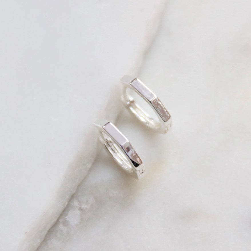 Small silver hexagonal hoop earrings