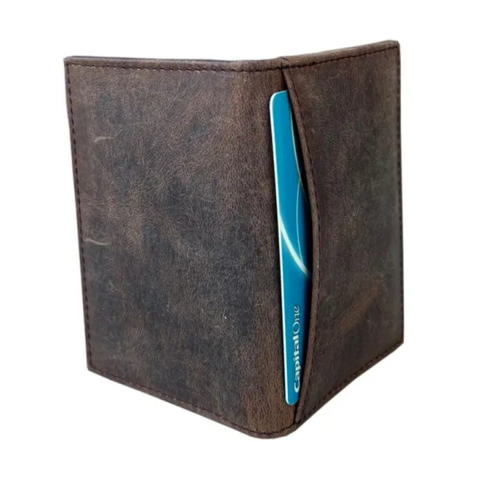 Dark brown bifold leather wallet