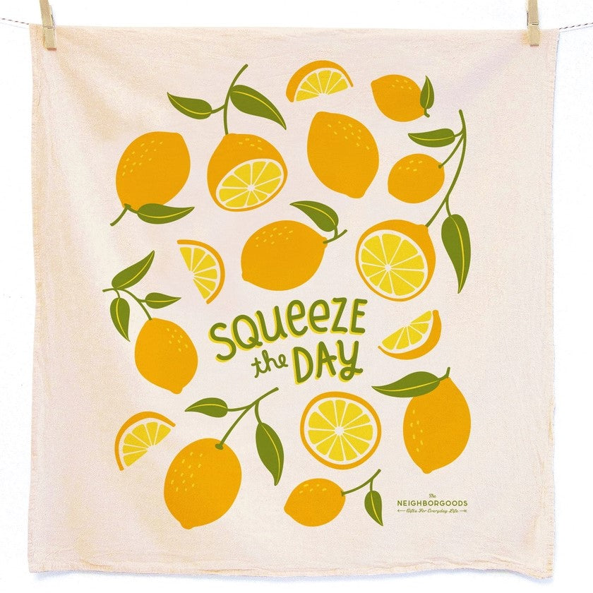 Tea Towel with lemons and the quote "Squeeze the Day"