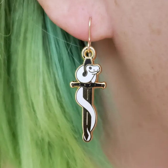 these things snake and knife earrings