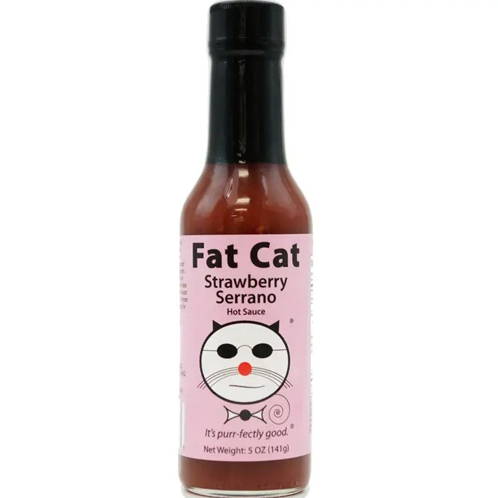 Five ounce bottle of hot sauce in the flavor "strawberry serrano"