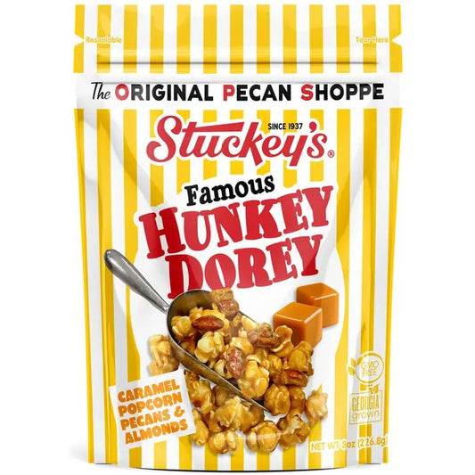 Bag of Hunkey Dorey caramel popcorn with pecans and almonds