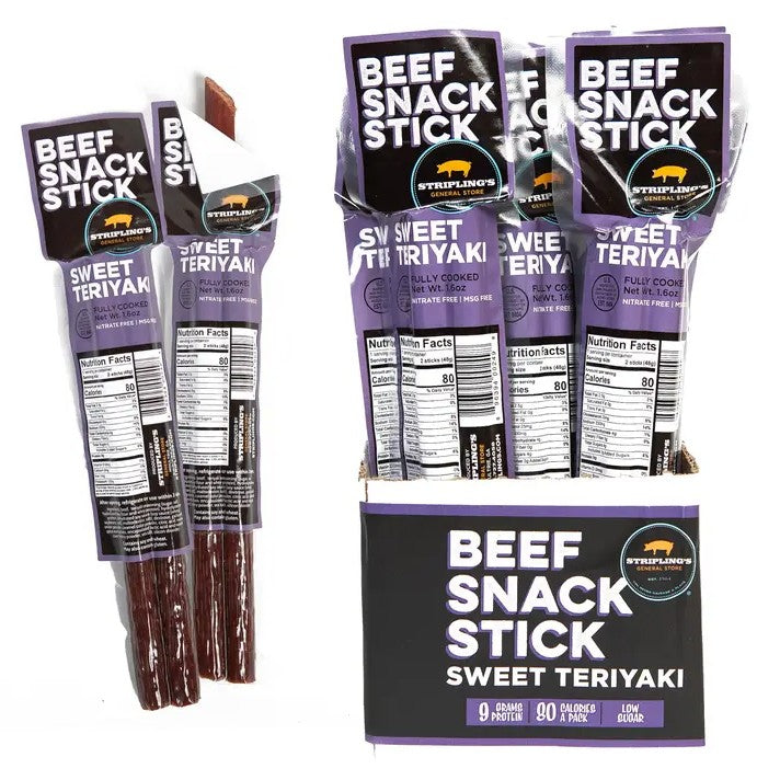 Stripling's beef snack sticks in sweet teriyaki flavor