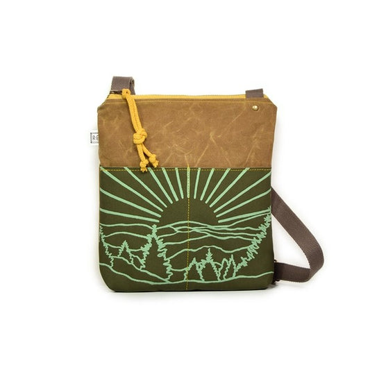 Vegan Brown Bag with a Green mountain pattern design