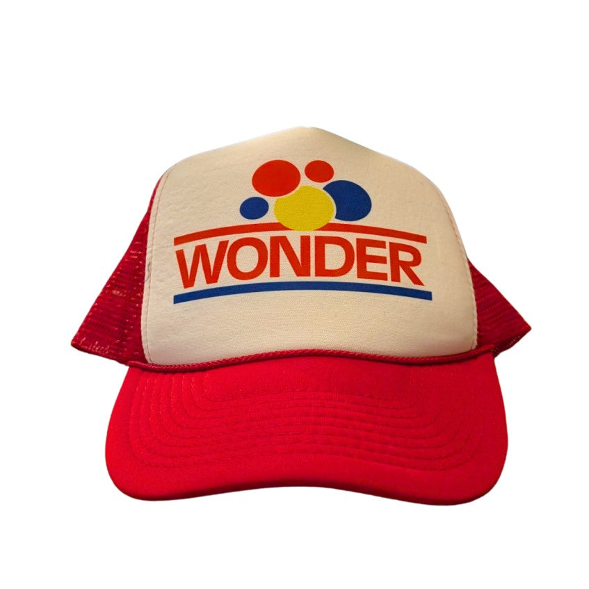 red and white wonder bread hat
