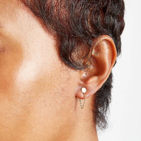 Model wearing Admiral Row earrings