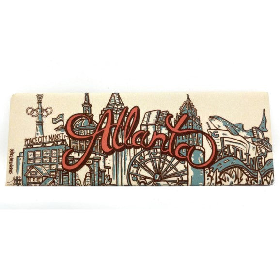 Rectangular magnet with iconic Atlanta landmarks