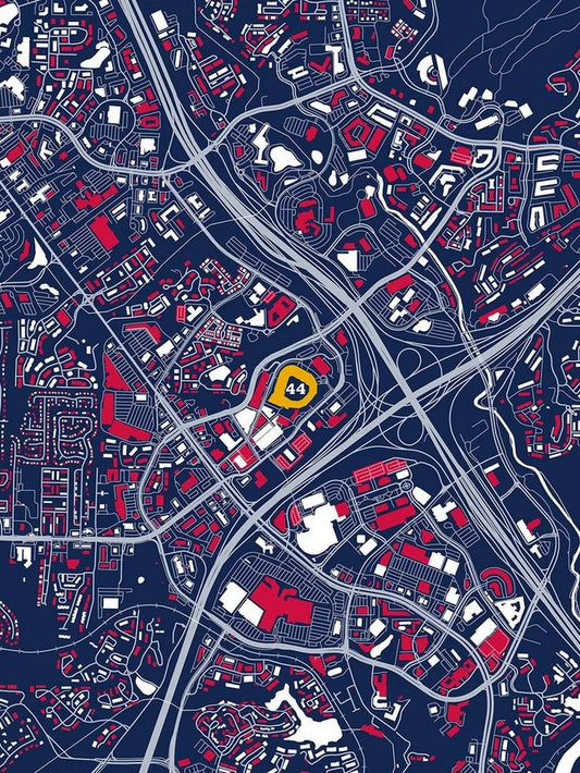 truist park geographical map art print in braves baseball colors