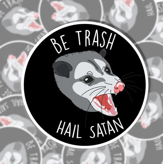 be trash hail satan sticker featuring a possum