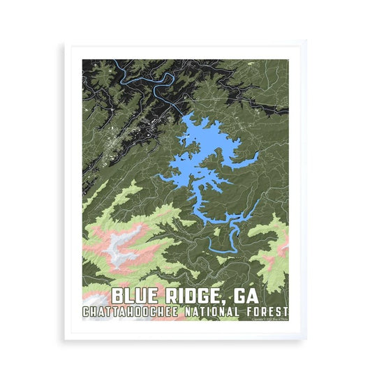 blue ridge georgia chattahoochee national forest map art print