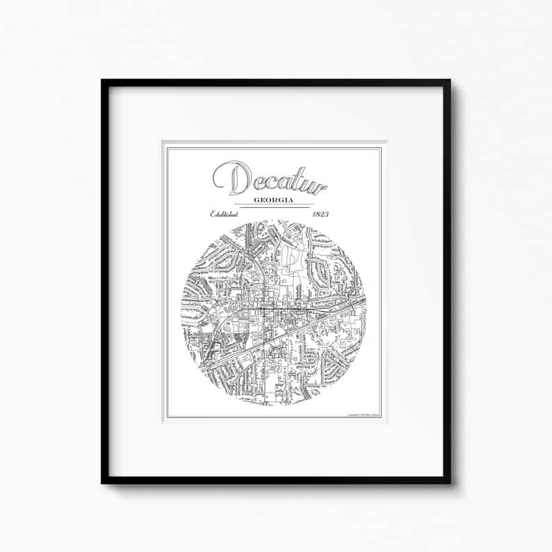 black and white vintage map decatur